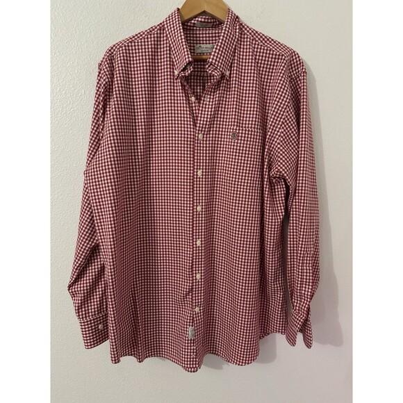 Peter Millar Shirt Mens XL Gingham Check Button Up Red Holiday Stanford EUC - Picture 1 of 8